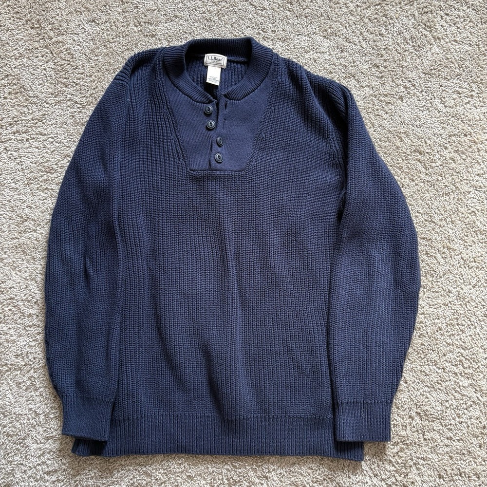 Vintage L.L‎ Bean Men's Blue Henley Sweater Large Tall Pullover Knit